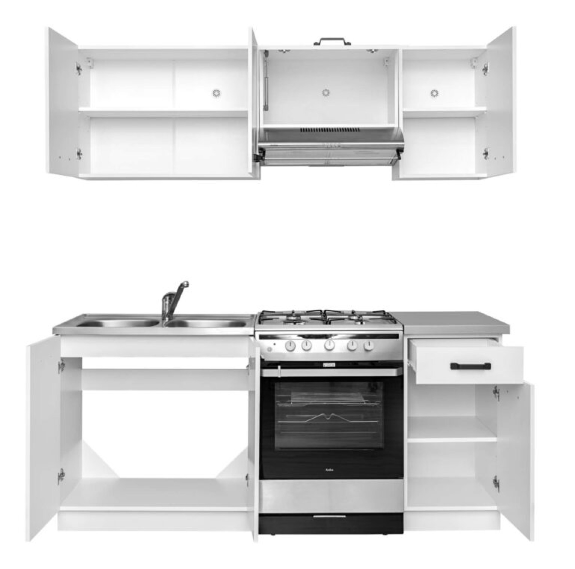 Segment kuchenny Alfa Biały otwarte szafki Okmed Demko