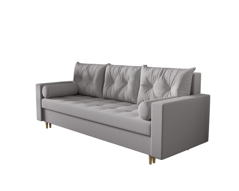 sofa Skandi Demko Home w stylu skandynawskim, elegancka sofa do salonu w jasnej tkaninie