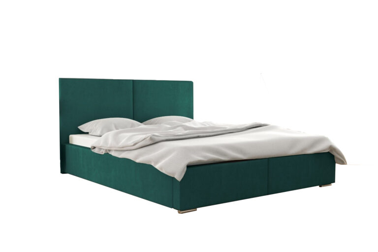 Łóżko Basic Demko Home w jasnej sypialni, drewniana rama, miękki materac, dekoracyjne poduszki