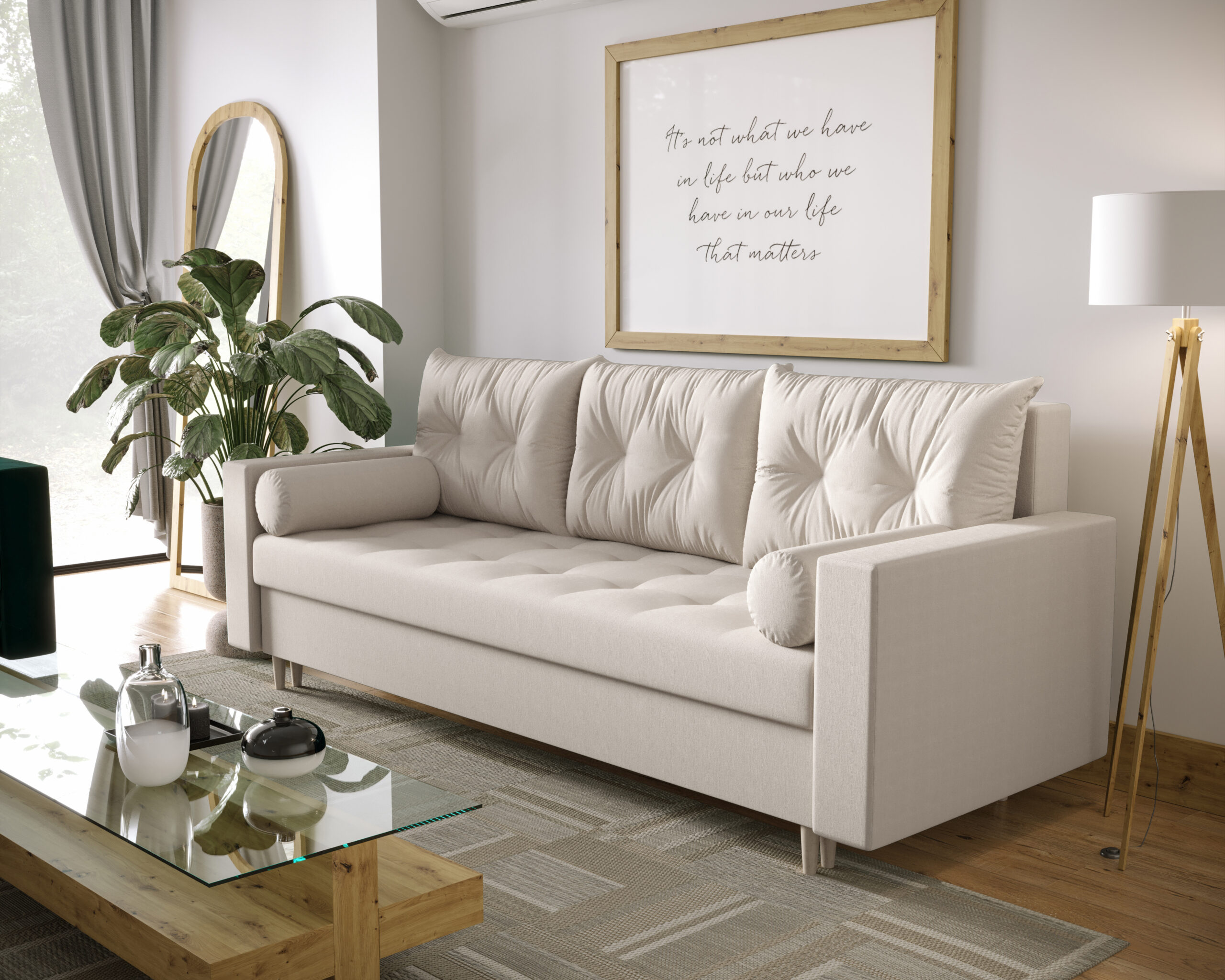 sofa Skandi Demko Home w stylu skandynawskim, nowoczesna rozkładana sofa do salonu